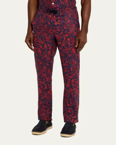 Kiton Men's Linen Coral-Print Stretch Pants | Thumbnail 8 Kiton Men's Linen Coral-Print Stretch Pants | Thumbnail 8