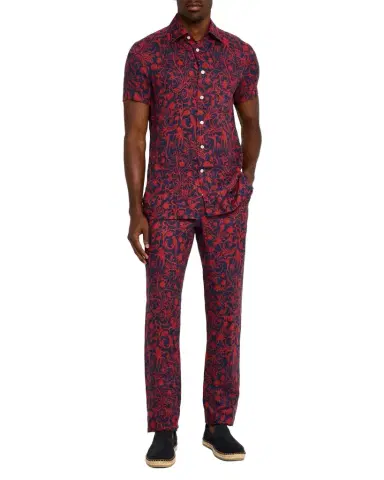 Kiton Men's Linen Coral-Print Stretch Pants | Thumbnail 1 Kiton Men's Linen Coral-Print Stretch Pants | Thumbnail 1