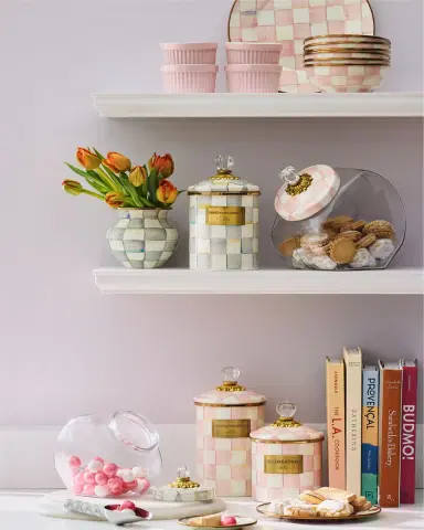 MacKenzie-Childs Rosy Check Enamel Canister, Small | Thumbnail 4 MacKenzie-Childs Rosy Check Enamel Canister, Small | Thumbnail 4