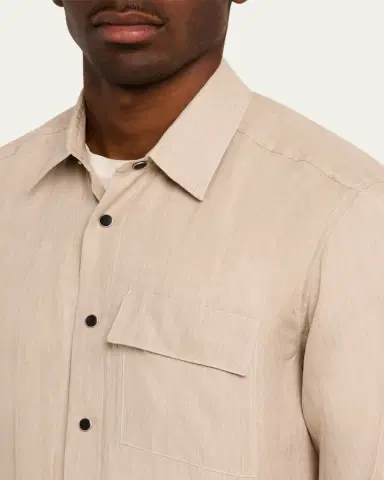 Kiton Men's Linen Snap-Front Overshirt | Thumbnail 4 Kiton Men's Linen Snap-Front Overshirt | Thumbnail 4