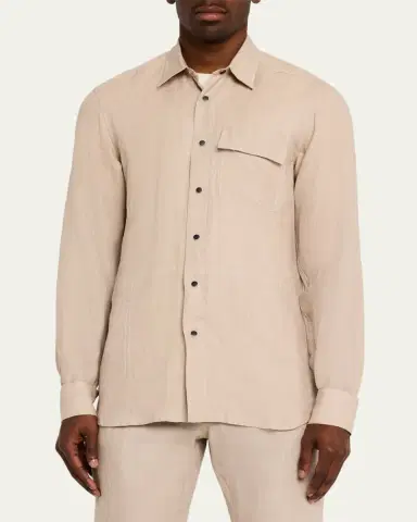 Kiton Men's Linen Snap-Front Overshirt | Thumbnail 5 Kiton Men's Linen Snap-Front Overshirt | Thumbnail 5