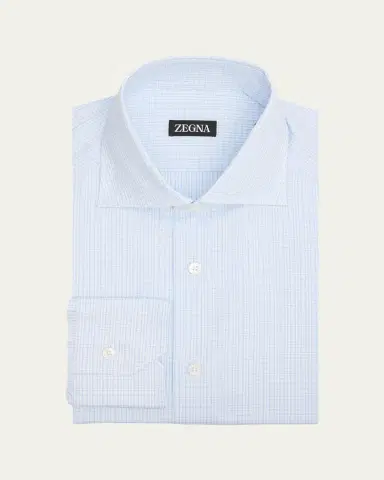 ZEGNA Men's Cotton Small Check Dress Shirt | Thumbnail 2 ZEGNA Men's Cotton Small Check Dress Shirt | Thumbnail 2