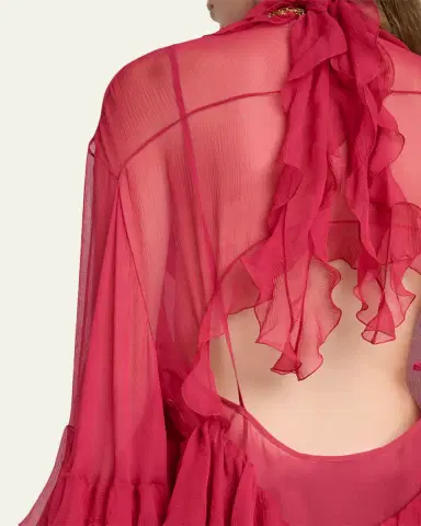 Chloé Tiered Ruffle Silk Mousseline Long-Sleeve Mini Dress | Thumbnail 5 Chloé Tiered Ruffle Silk Mousseline Long-Sleeve Mini Dress | Thumbnail 5