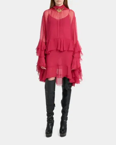 Chloé Tiered Ruffle Silk Mousseline Long-Sleeve Mini Dress | Thumbnail 6 Chloé Tiered Ruffle Silk Mousseline Long-Sleeve Mini Dress | Thumbnail 6