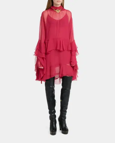 Chloé Tiered Ruffle Silk Mousseline Long-Sleeve Mini Dress | Thumbnail 8 Chloé Tiered Ruffle Silk Mousseline Long-Sleeve Mini Dress | Thumbnail 8
