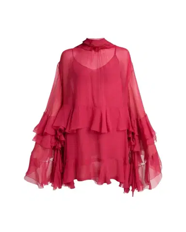 Chloé Tiered Ruffle Silk Mousseline Long-Sleeve Mini Dress | Thumbnail 1 Chloé Tiered Ruffle Silk Mousseline Long-Sleeve Mini Dress | Thumbnail 1