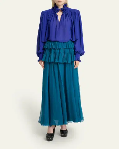 Chloé Ruffle Collar Organic Silk Georgette Crop Blouse | Thumbnail 2 Chloé Ruffle Collar Organic Silk Georgette Crop Blouse | Thumbnail 2