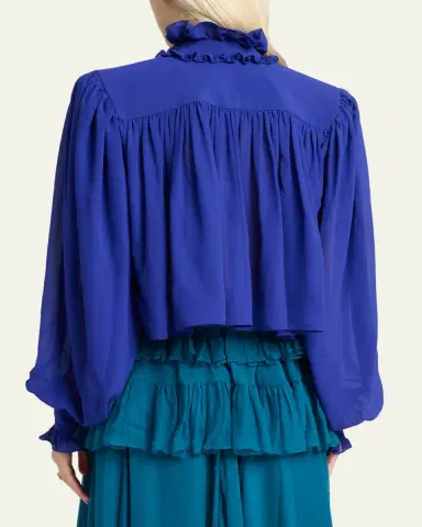 Chloé Ruffle Collar Organic Silk Georgette Crop Blouse | Thumbnail 3 Chloé Ruffle Collar Organic Silk Georgette Crop Blouse | Thumbnail 3