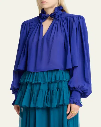 Chloé Ruffle Collar Organic Silk Georgette Crop Blouse | Thumbnail 4 Chloé Ruffle Collar Organic Silk Georgette Crop Blouse | Thumbnail 4