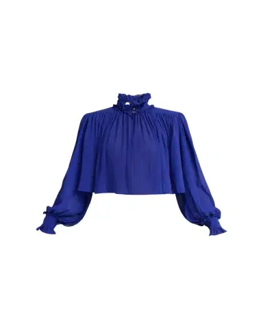 Chloé Ruffle Collar Organic Silk Georgette Crop Blouse | Thumbnail 1 Chloé Ruffle Collar Organic Silk Georgette Crop Blouse | Thumbnail 1