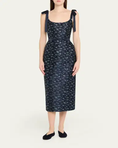 Markarian Acacia Floral Jacquard Bow-Shoulder Midi Dress | Thumbnail 2 Markarian Acacia Floral Jacquard Bow-Shoulder Midi Dress | Thumbnail 2