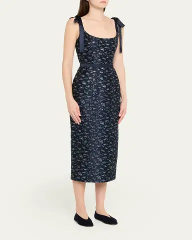 Markarian Acacia Floral Jacquard Bow-Shoulder Midi Dress | Thumbnail 4 Markarian Acacia Floral Jacquard Bow-Shoulder Midi Dress | Thumbnail 4