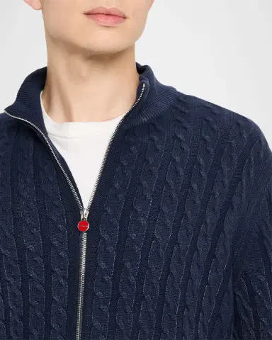 Kiton Men's Washed Cashmere Cable Knit Full-Zip Sweater | Thumbnail 4 Kiton Men's Washed Cashmere Cable Knit Full-Zip Sweater | Thumbnail 4
