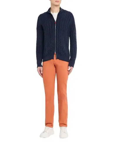 Kiton Men's Washed Cashmere Cable Knit Full-Zip Sweater | Thumbnail 1 Kiton Men's Washed Cashmere Cable Knit Full-Zip Sweater | Thumbnail 1