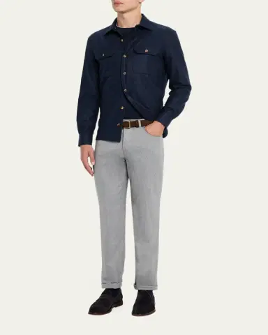 Brunello Cucinelli Men's Silk and Cotton Long-Sleeve T-Shirt | Thumbnail 2 Brunello Cucinelli Men's Silk and Cotton Long-Sleeve T-Shirt | Thumbnail 2