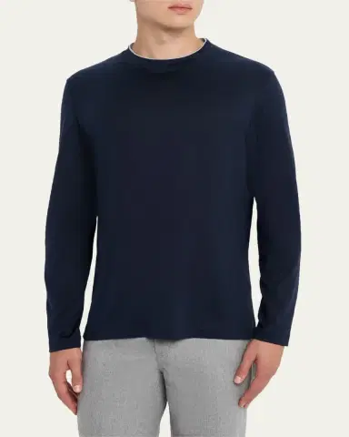 Brunello Cucinelli Men's Silk and Cotton Long-Sleeve T-Shirt | Thumbnail 4 Brunello Cucinelli Men's Silk and Cotton Long-Sleeve T-Shirt | Thumbnail 4
