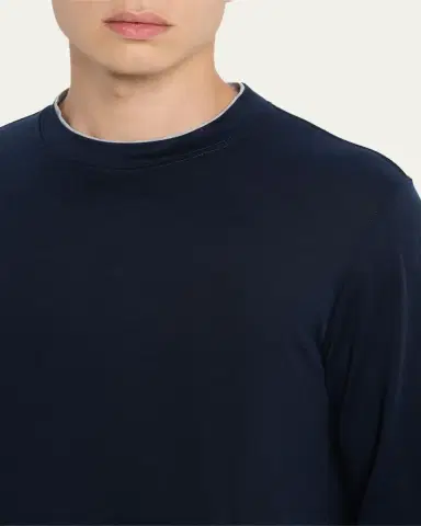 Brunello Cucinelli Men's Silk and Cotton Long-Sleeve T-Shirt | Thumbnail 5 Brunello Cucinelli Men's Silk and Cotton Long-Sleeve T-Shirt | Thumbnail 5