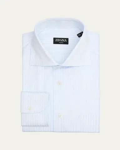 ZEGNA Men's Trofeo Cotton Multi-Stripe Dress Shirt | Thumbnail 2 ZEGNA Men's Trofeo Cotton Multi-Stripe Dress Shirt | Thumbnail 2