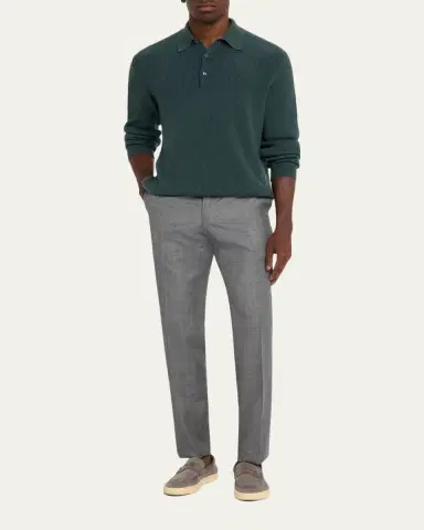 Kiton Men's Wool Twill Flat-Front Trousers | Thumbnail 6 Kiton Men's Wool Twill Flat-Front Trousers | Thumbnail 6