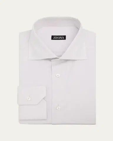 Zegna Men's Solid Cotton Twill Dress Shirt | Thumbnail 2 Zegna Men's Solid Cotton Twill Dress Shirt | Thumbnail 2