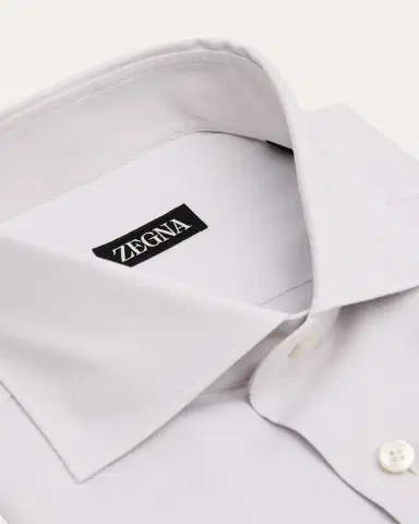 Zegna Men's Solid Cotton Twill Dress Shirt | Thumbnail 3 Zegna Men's Solid Cotton Twill Dress Shirt | Thumbnail 3