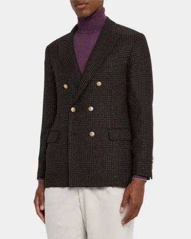 Brunello Cucinelli Men's Prince of Wales Double-Breasted Sport Coat | Thumbnail 3 Brunello Cucinelli Men's Prince of Wales Double-Breasted Sport Coat | Thumbnail 3