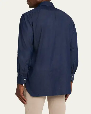 Kiton Men's Denim Wash Classic-Fit Button-Down Shirt | Thumbnail 8 Kiton Men's Denim Wash Classic-Fit Button-Down Shirt | Thumbnail 8