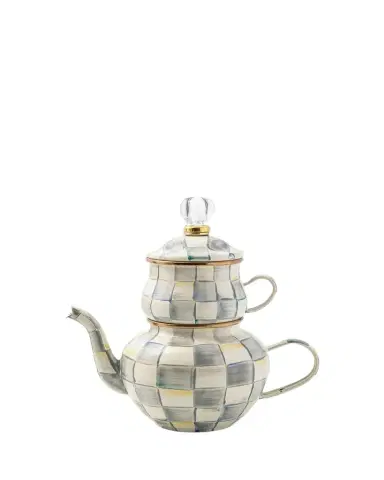 MacKenzie-Childs Sterling Check Enamel High Tea | Thumbnail 1 MacKenzie-Childs Sterling Check Enamel High Tea | Thumbnail 1