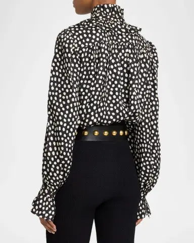 Chloé Dots-Print Silk Jacquard Ruffle Blouse | Thumbnail 7 Chloé Dots-Print Silk Jacquard Ruffle Blouse | Thumbnail 7
