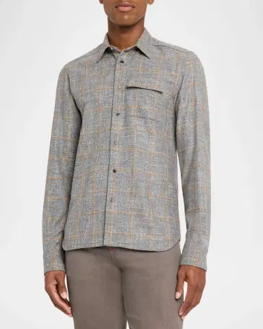 Kiton Men's Windowpane Snap-Front Overshirt | Thumbnail 3 Kiton Men's Windowpane Snap-Front Overshirt | Thumbnail 3