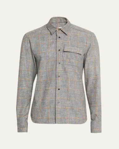 Kiton Men's Windowpane Snap-Front Overshirt | Thumbnail 5 Kiton Men's Windowpane Snap-Front Overshirt | Thumbnail 5