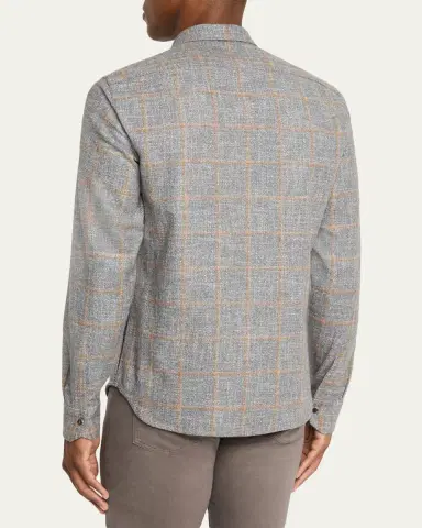Kiton Men's Windowpane Snap-Front Overshirt | Thumbnail 7 Kiton Men's Windowpane Snap-Front Overshirt | Thumbnail 7