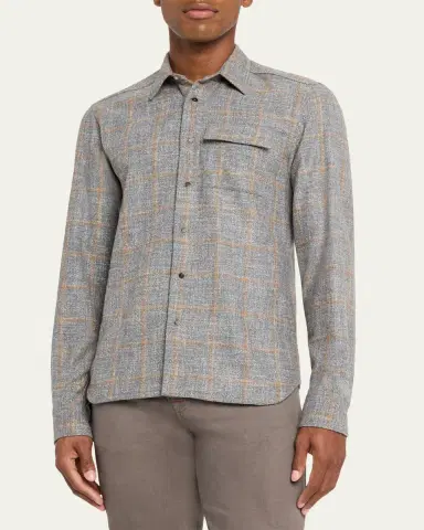 Kiton Men's Windowpane Snap-Front Overshirt | Thumbnail 8 Kiton Men's Windowpane Snap-Front Overshirt | Thumbnail 8