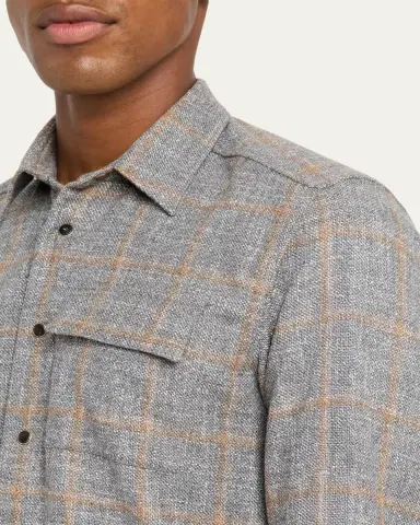 Kiton Men's Windowpane Snap-Front Overshirt | Thumbnail 9 Kiton Men's Windowpane Snap-Front Overshirt | Thumbnail 9