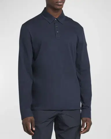 Moncler Men's Cashmere Long-Sleeve Polo Shirt | Thumbnail 3 Moncler Men's Cashmere Long-Sleeve Polo Shirt | Thumbnail 3