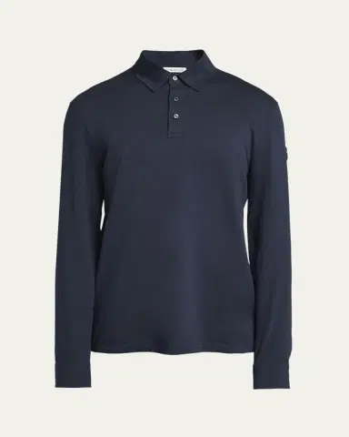 Moncler Men's Cashmere Long-Sleeve Polo Shirt | Thumbnail 6 Moncler Men's Cashmere Long-Sleeve Polo Shirt | Thumbnail 6