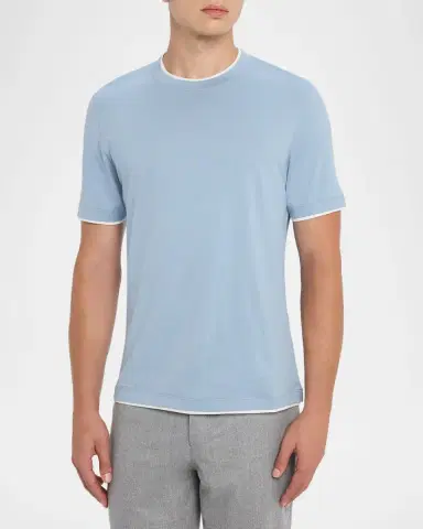 Brunello Cucinelli Men's Slim Fit Tipped T-Shirt | Thumbnail 3 Brunello Cucinelli Men's Slim Fit Tipped T-Shirt | Thumbnail 3