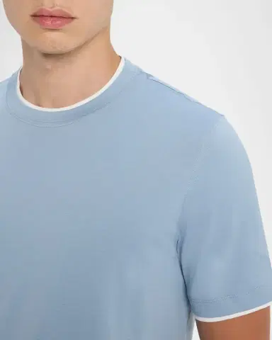 Brunello Cucinelli Men's Slim Fit Tipped T-Shirt | Thumbnail 4 Brunello Cucinelli Men's Slim Fit Tipped T-Shirt | Thumbnail 4