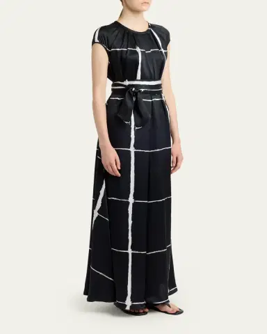 Kiton Windowpane-Print Silk Cap-Sleeve Maxi Dress | Thumbnail 4 Kiton Windowpane-Print Silk Cap-Sleeve Maxi Dress | Thumbnail 4