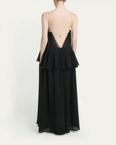 Chloé Pendant-Chain Tiered Organic Silk Georgette Backless Gown | Thumbnail 3 Chloé Pendant-Chain Tiered Organic Silk Georgette Backless Gown | Thumbnail 3