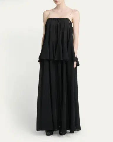 Chloé Pendant-Chain Tiered Organic Silk Georgette Backless Gown | Thumbnail 4 Chloé Pendant-Chain Tiered Organic Silk Georgette Backless Gown | Thumbnail 4