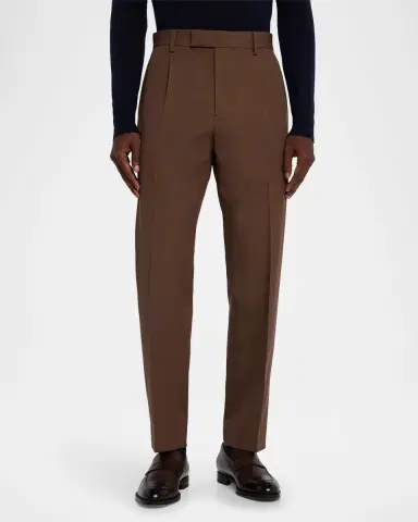 ZEGNA Men's Cotton and Wool Single-Pleated Trousers | Thumbnail 3 ZEGNA Men's Cotton and Wool Single-Pleated Trousers | Thumbnail 3
