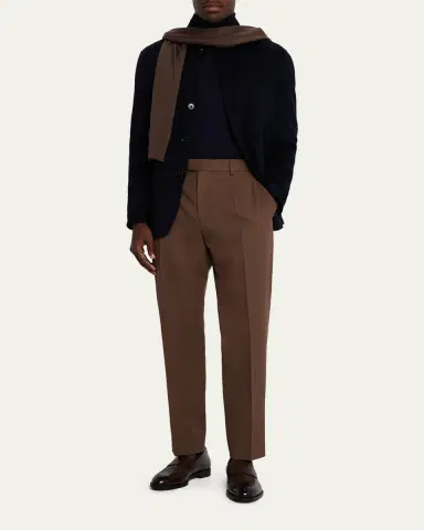 ZEGNA Men's Cotton and Wool Single-Pleated Trousers | Thumbnail 6 ZEGNA Men's Cotton and Wool Single-Pleated Trousers | Thumbnail 6