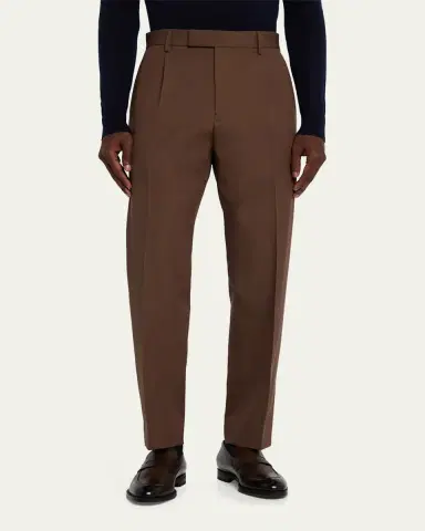 ZEGNA Men's Cotton and Wool Single-Pleated Trousers | Thumbnail 8 ZEGNA Men's Cotton and Wool Single-Pleated Trousers | Thumbnail 8