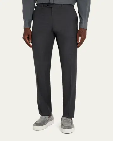 Kiton Men's Wool Twill Flat-Front Trousers | Thumbnail 7 Kiton Men's Wool Twill Flat-Front Trousers | Thumbnail 7