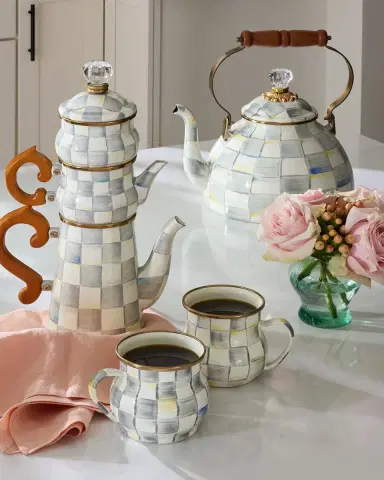 MacKenzie-Childs Sterling Check Stackable Coffee Set | Thumbnail 3 MacKenzie-Childs Sterling Check Stackable Coffee Set | Thumbnail 3
