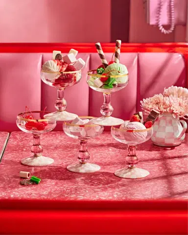 MacKenzie-Childs Rosy Check Coupe Glass | Thumbnail 2 MacKenzie-Childs Rosy Check Coupe Glass | Thumbnail 2