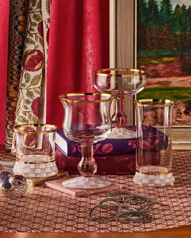 MacKenzie-Childs Rosy Check Coupe Glass | Thumbnail 4 MacKenzie-Childs Rosy Check Coupe Glass | Thumbnail 4