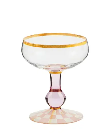 MacKenzie-Childs Rosy Check Coupe Glass | Thumbnail 1 MacKenzie-Childs Rosy Check Coupe Glass | Thumbnail 1
