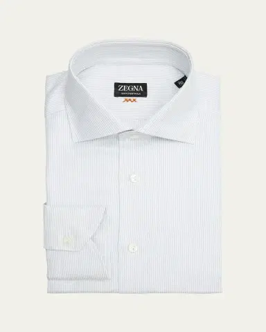 ZEGNA Men's Narrow Stripe Centoventimila Cotton Dress Shirt | Thumbnail 2 ZEGNA Men's Narrow Stripe Centoventimila Cotton Dress Shirt | Thumbnail 2